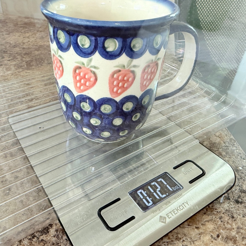 Wiza Polish Pottery Strawberry Peacock Eye Coffee Mug Boleslawiec Poland Blue - Picture 6 of 6